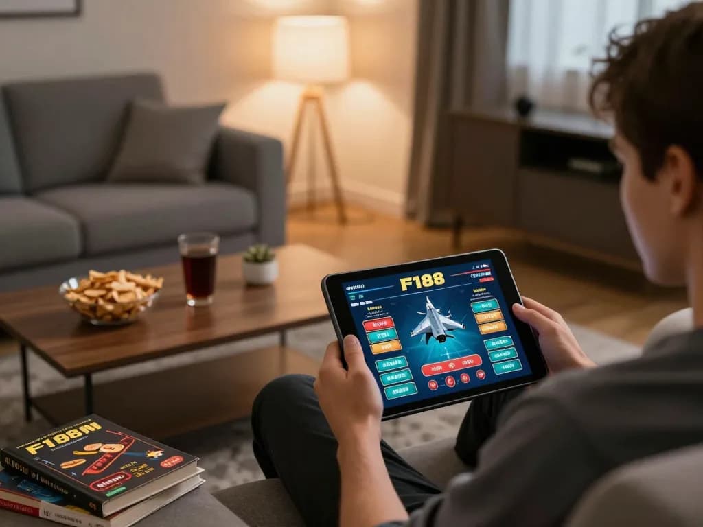 Player enjoying a dynamic online gaming session with F168 app at home, showcasing strategy and comfort.