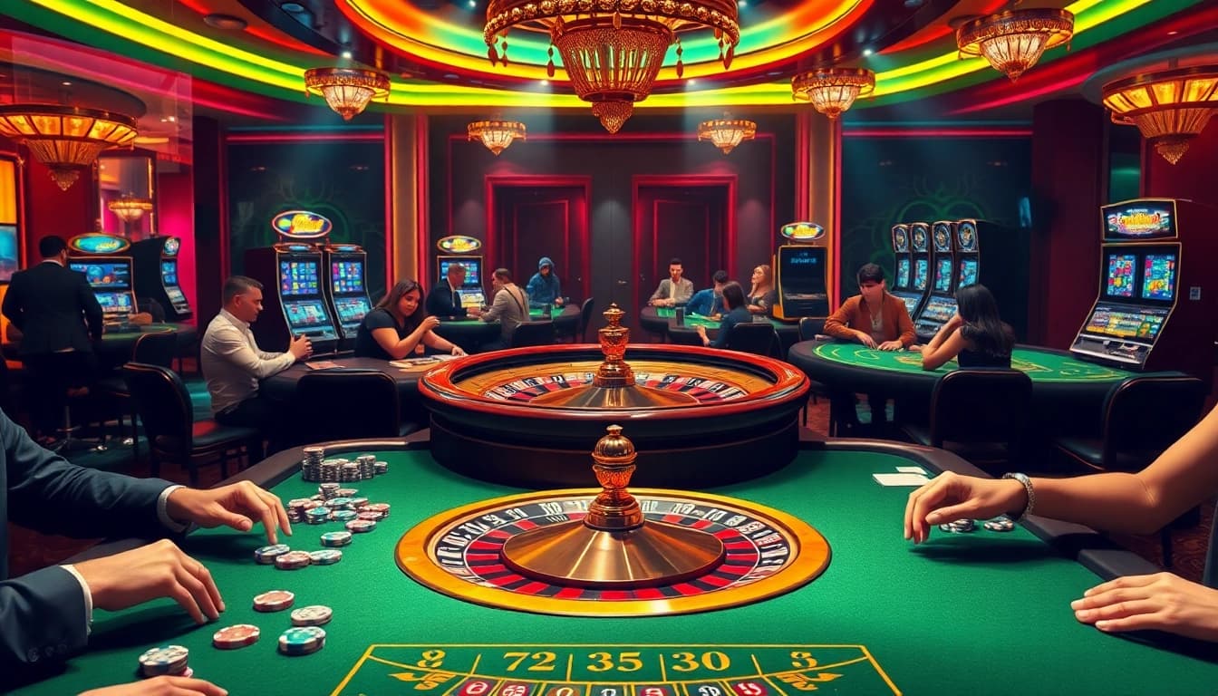 Players engage in high-stakes betting at a vibrant casino showcasing the excitement of 789p games.