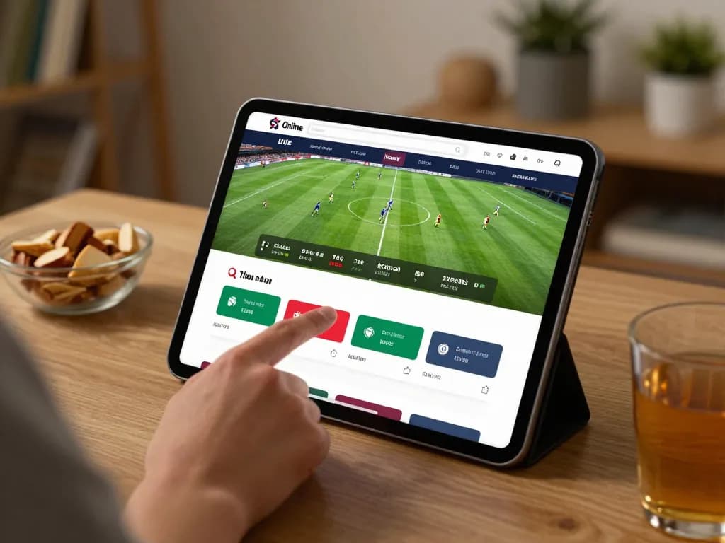 188bet user placing real-time bets on a sports tablet while home relaxing