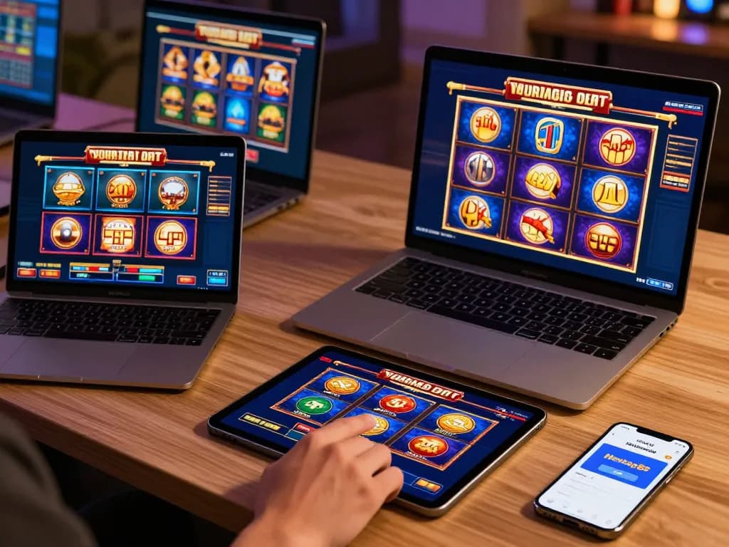 Mantap88 player engaging with free credit slots on a tablet, showcasing the excitement of online gambling.
