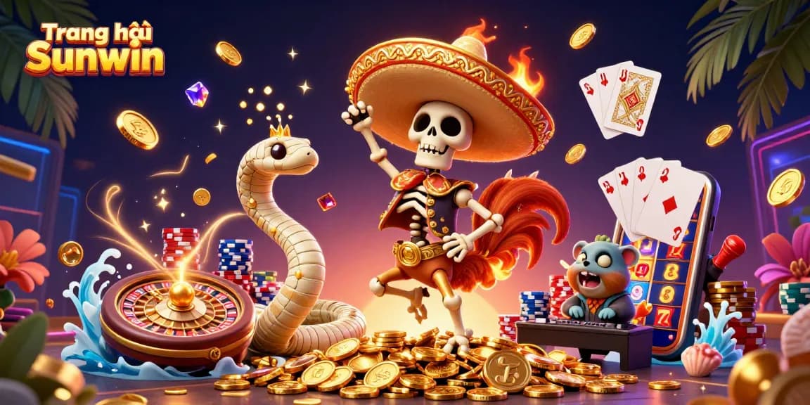Experience the vibrant excitement of Trang chủ Sunwin with gold, coins, and lively characters in this captivating casino scene.
