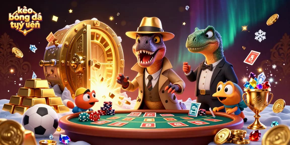 Experience kèo bóng đá trực tuyến with engaging betting action featuring cartoon dinosaurs and dynamic sports elements.