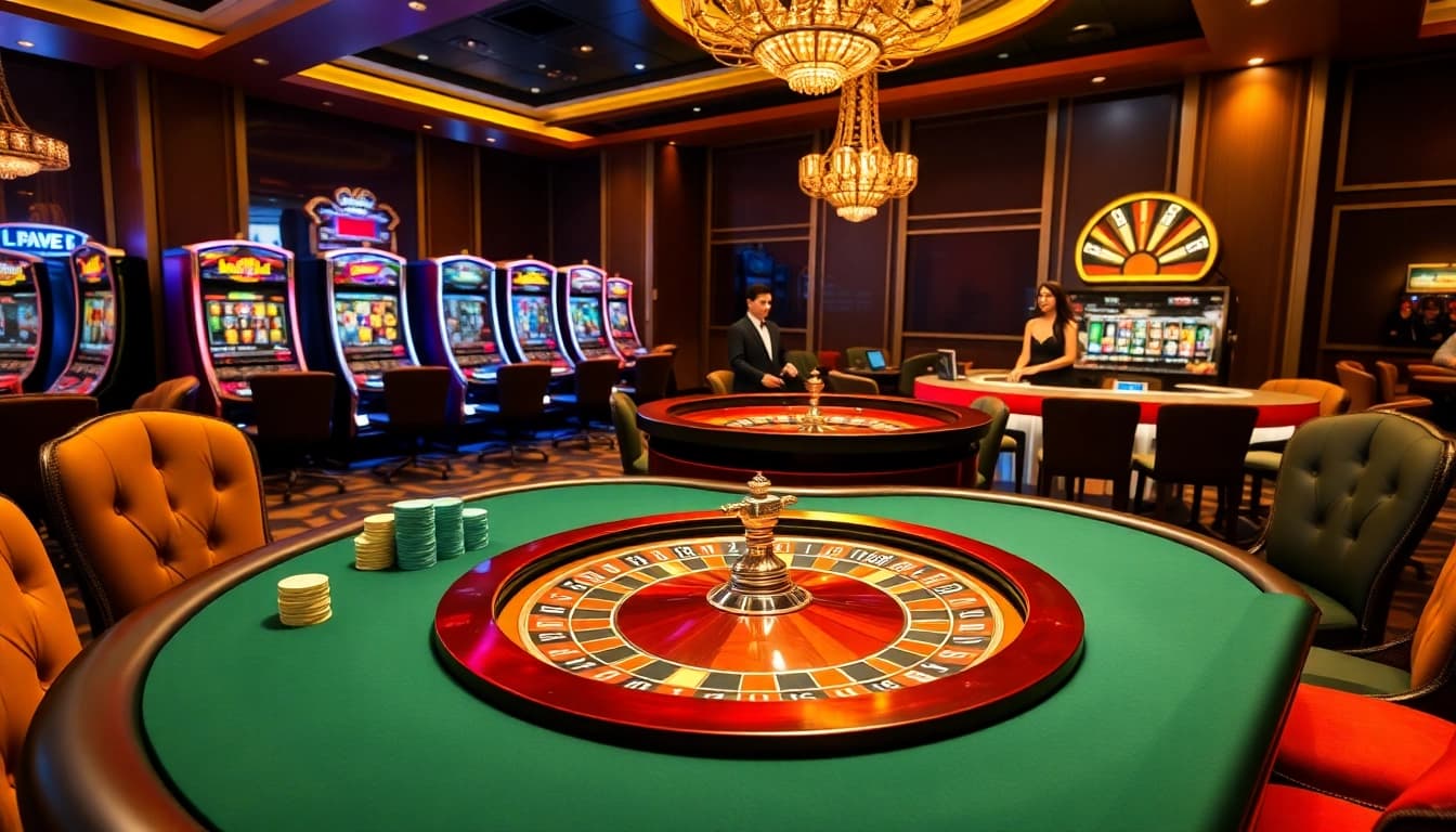 Players engaging in thrilling games at Hello88 casino, with poker chips and roulette wheel in focus.