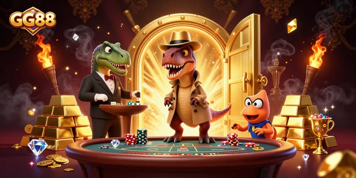 Experience thrilling gaming action at GG88 with a velociraptor card counter and stegosaurus pit boss.