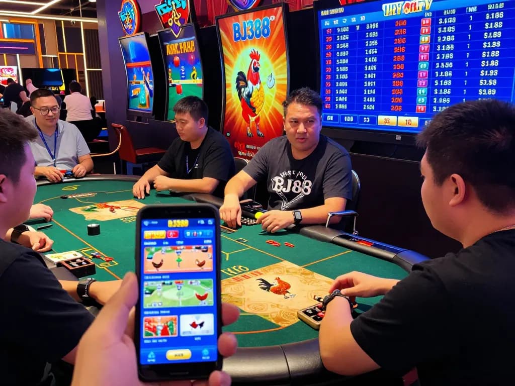 Exciting online gambling experience at BJ388 with players engaged in live betting on bl555.