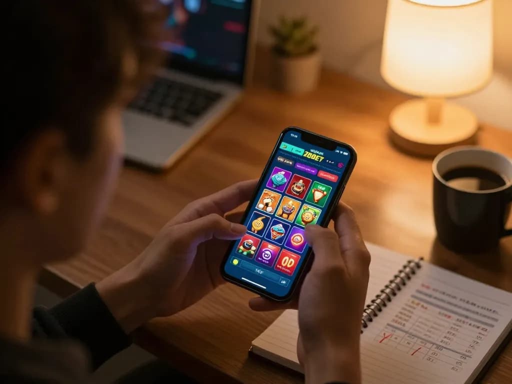Engaging features of nhà cái 28BET app displayed on a smartphone during a cozy home gaming session.