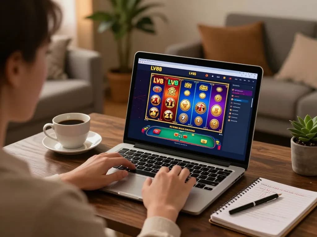 Engaged player exploring LV88 online casino interface for strategic gaming experience.