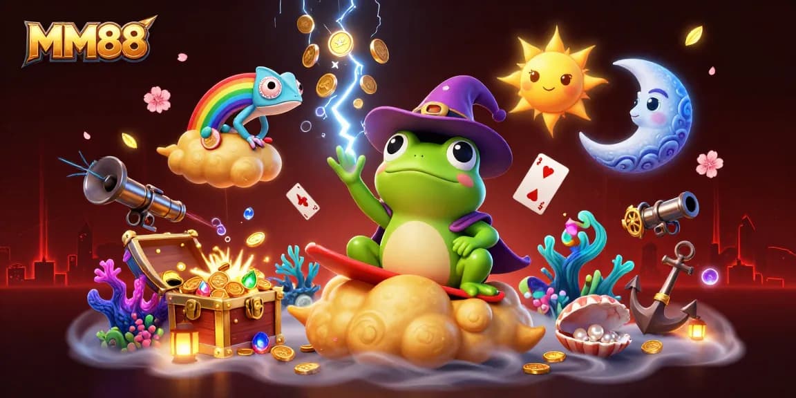 Experience the thrill of MM88 with a vibrant scene of golden coins and playful characters.