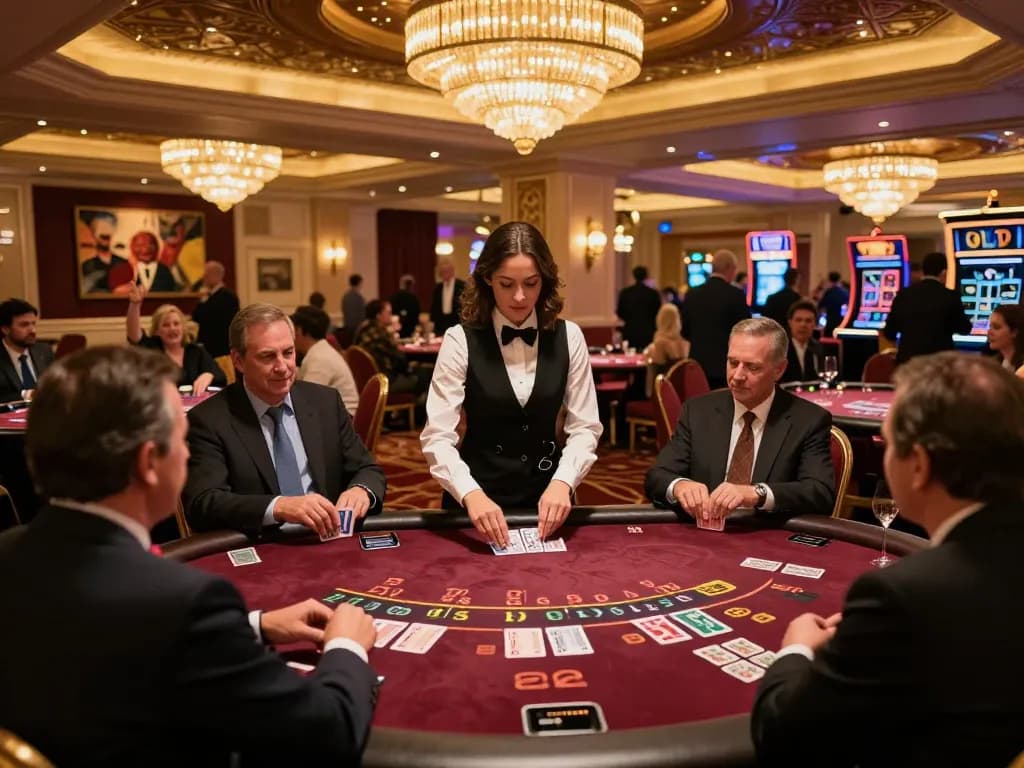 Players experiencing thrilling blackjack action at KO66 Casino, vibrant Vegas ambiance