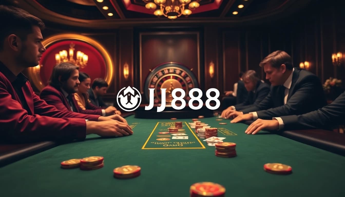 Players engaging in an exciting blackjack game at BJ88 casino, featuring a stylish gambling setup.