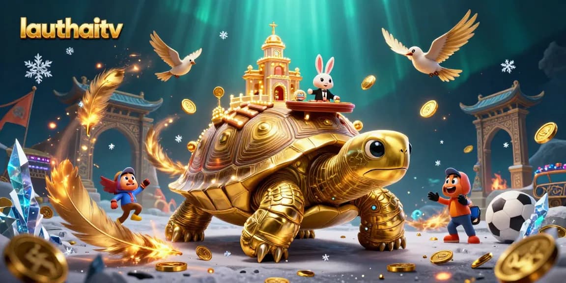 Experience thrilling betting action with lauthaitv's unique golden tortoise casino illustration.