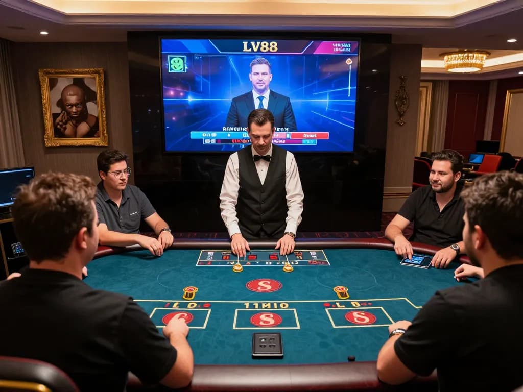 Experience live gaming excitement at LV88 with a professional dealer engaging players.