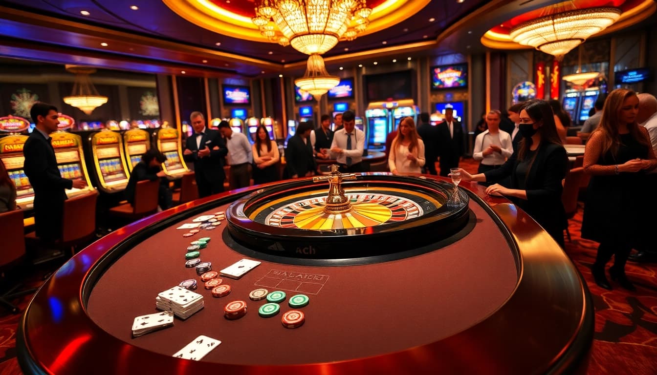 DAGA casino scene featuring an elegant roulette table and lively gamblers placing bets