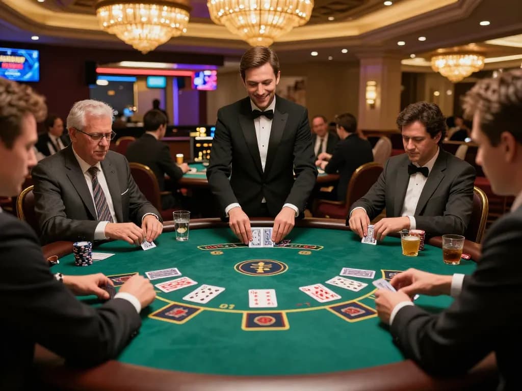 Engaging blackjack gameplay scene at https://www.bearcreekwatershed.org/macroinvertebrates with players and dealer in a vibrant casino.