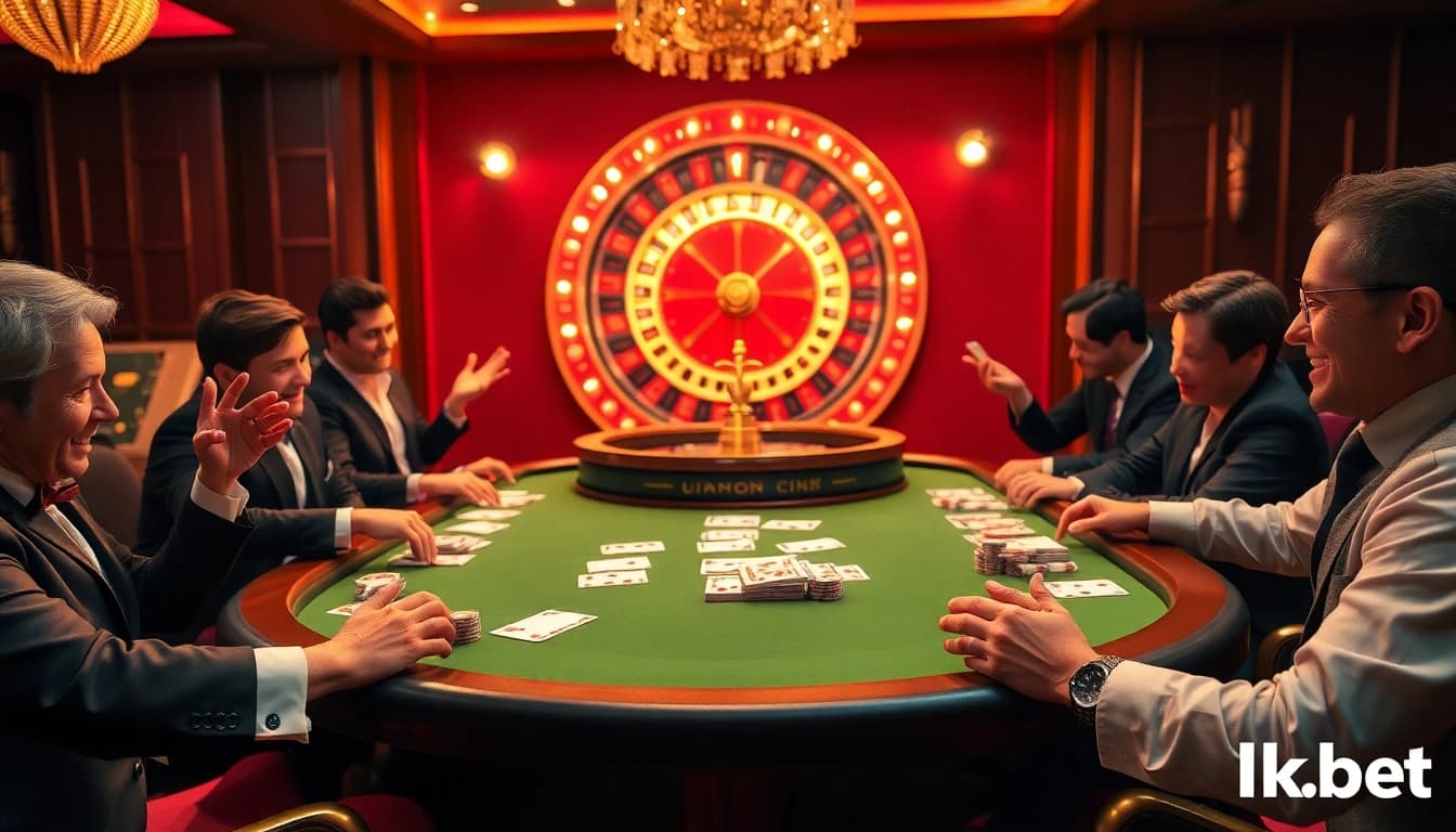 Players enjoying an exciting poker game at kbbet casino, showcasing luxury and thrill.