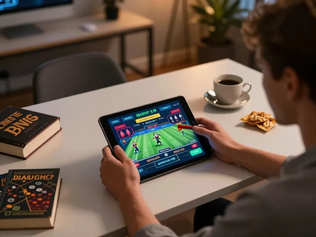 Person enjoying online sports betting on ee88go, surrounded by strategy notes and snacks