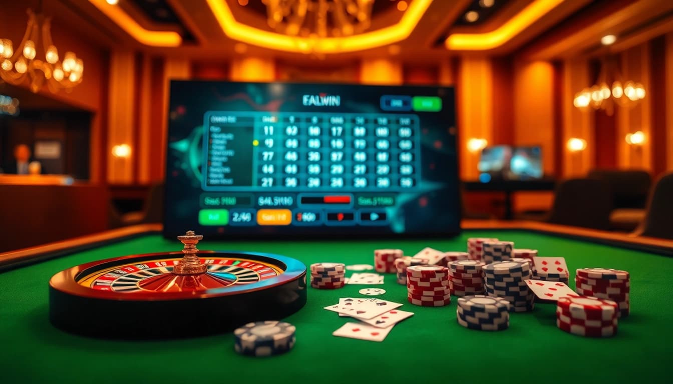 Engage in thrilling online gambling experiences at https://f168.win/ featuring casino tables and poker chips.