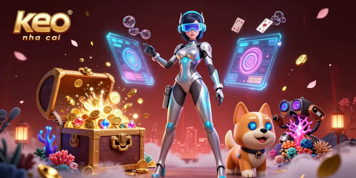 Engage with keo nha cai through a vibrant 3D casino scene illustrating betting excitement and futuristic gaming elements.
