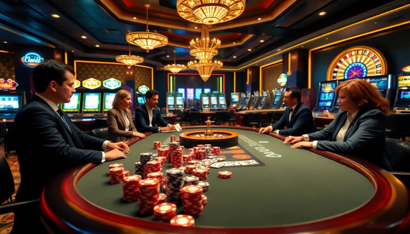 LC88 Marketing enhances exciting casino experiences on poker tables filled with colorful chips.