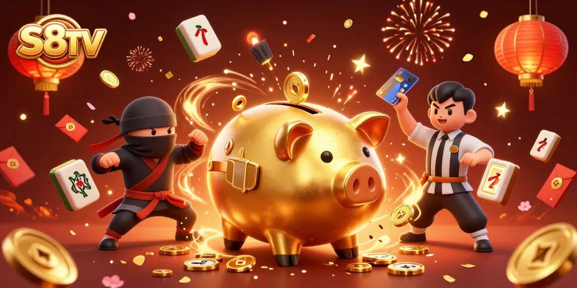 S8TV showcases dynamic casino action with lucky charms and characters in a vibrant celebration.