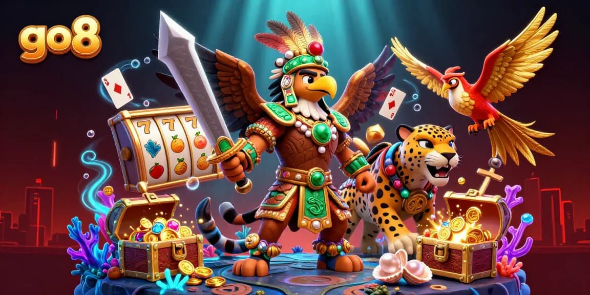 Spin the reels with go8's thrilling casino adventure featuring vibrant characters and rich treasure.