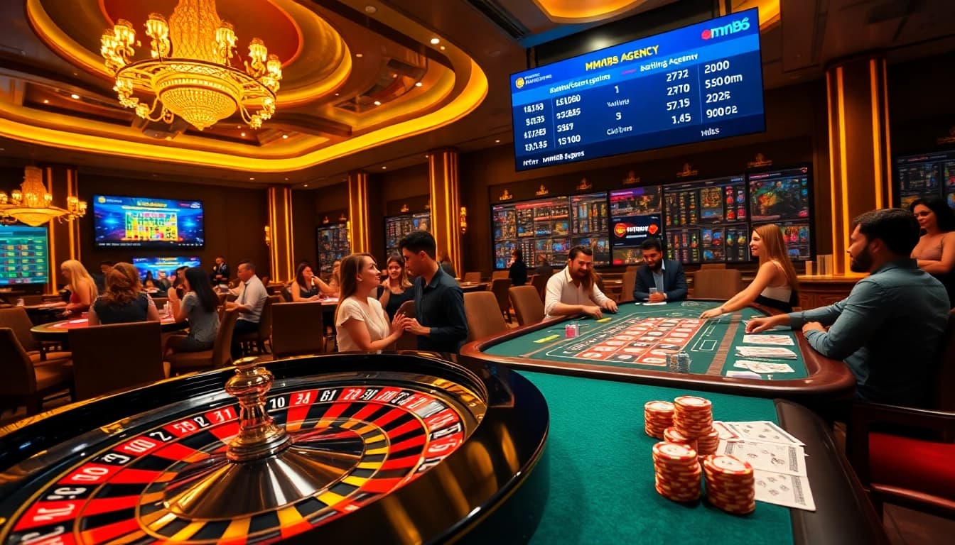 Players experiencing excitement at a casino with elements from https://mm88.agency/ engaging in table games and online betting.