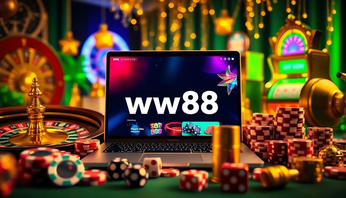 Spin the wheel for excitement with ww88's online gambling platform featuring slots and poker chips.
