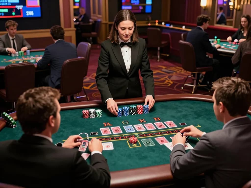 Gk88 players enjoying a live dealer blackjack game in a captivating casino atmosphere.