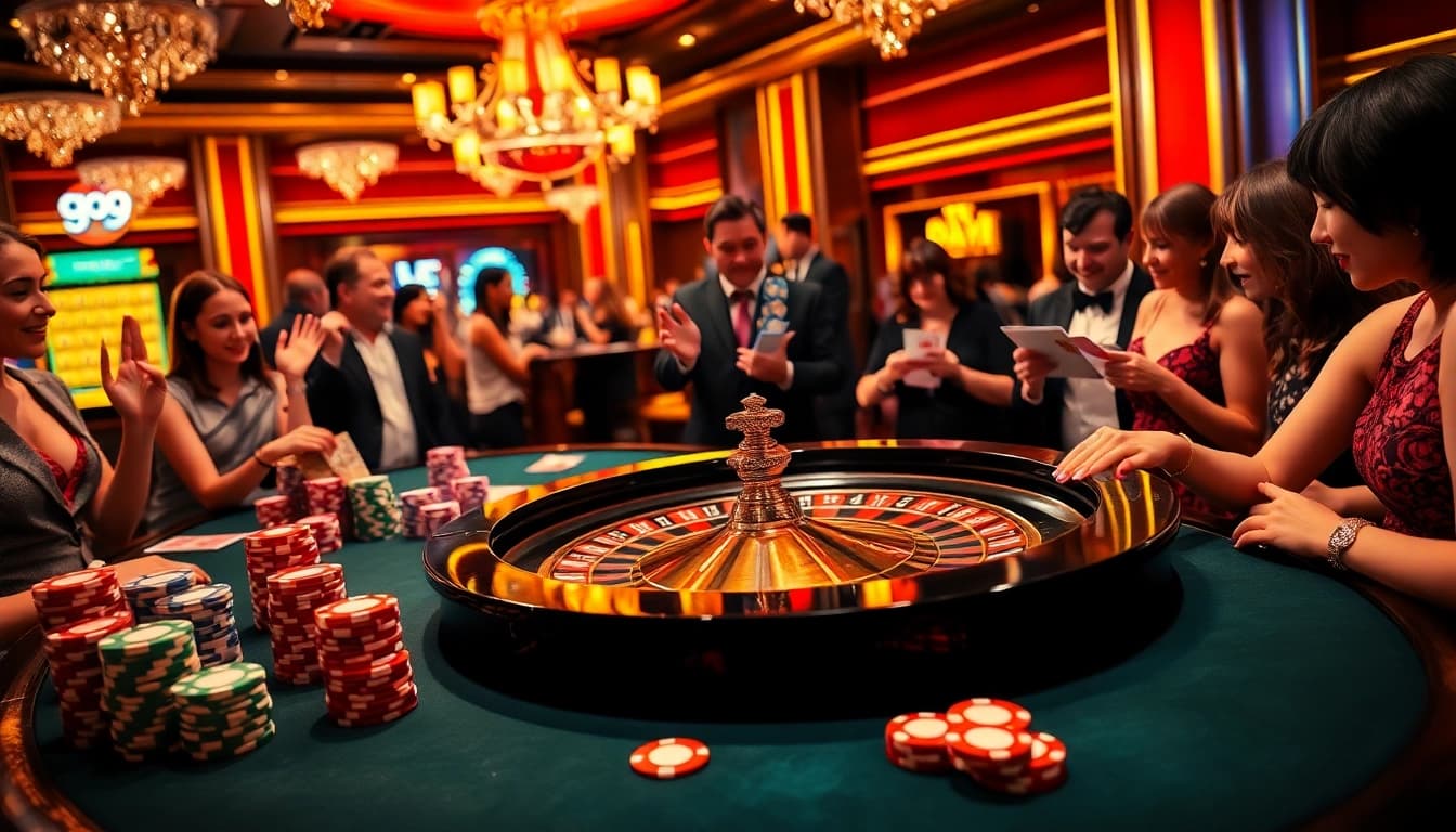 Experience the thrill of Go99 in a luxurious casino setting with vibrant gaming elements.