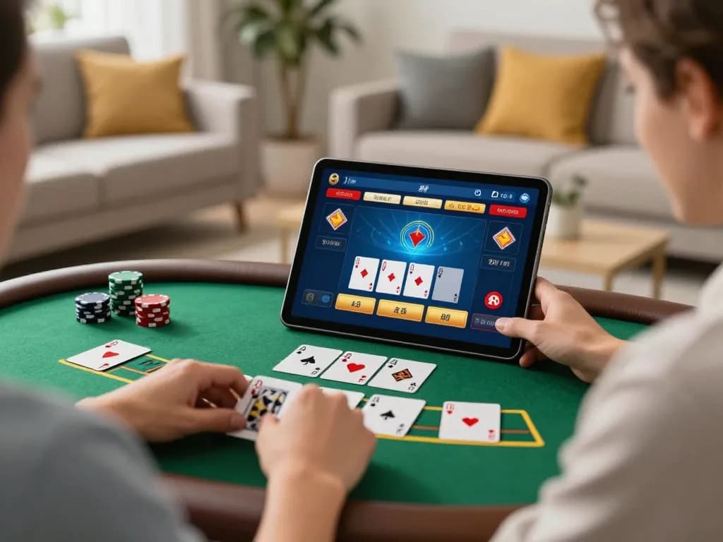 Engaged player using HM88 for live dealer blackjack in a cozy setting.