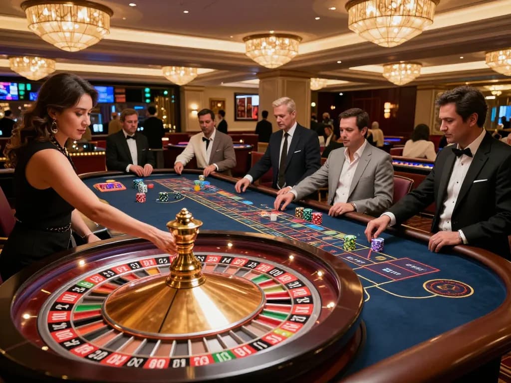 Players engaging at a roulette table in an elegant casino setting, highlighting TR88 gaming excitement and strategy.