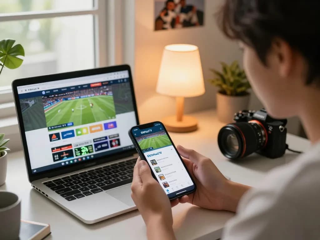 Engaging sports betting action on 90Phut TV app in a cozy home setting