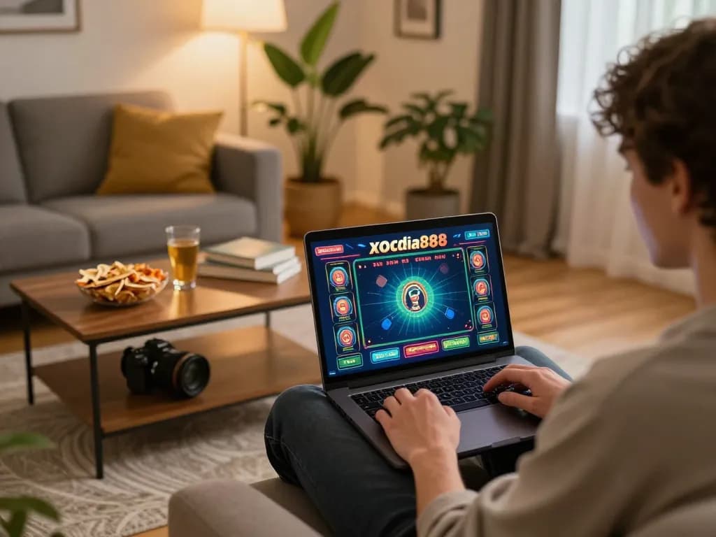 xocdia88 player enjoying an online casino game session in a cozy home setting