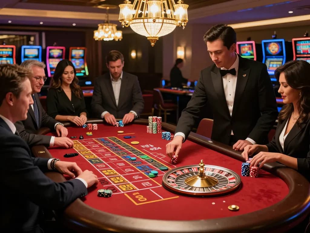 Experience the thrill of cm88 roulette gameplay with players engaging in bets at a luxurious casino setting.