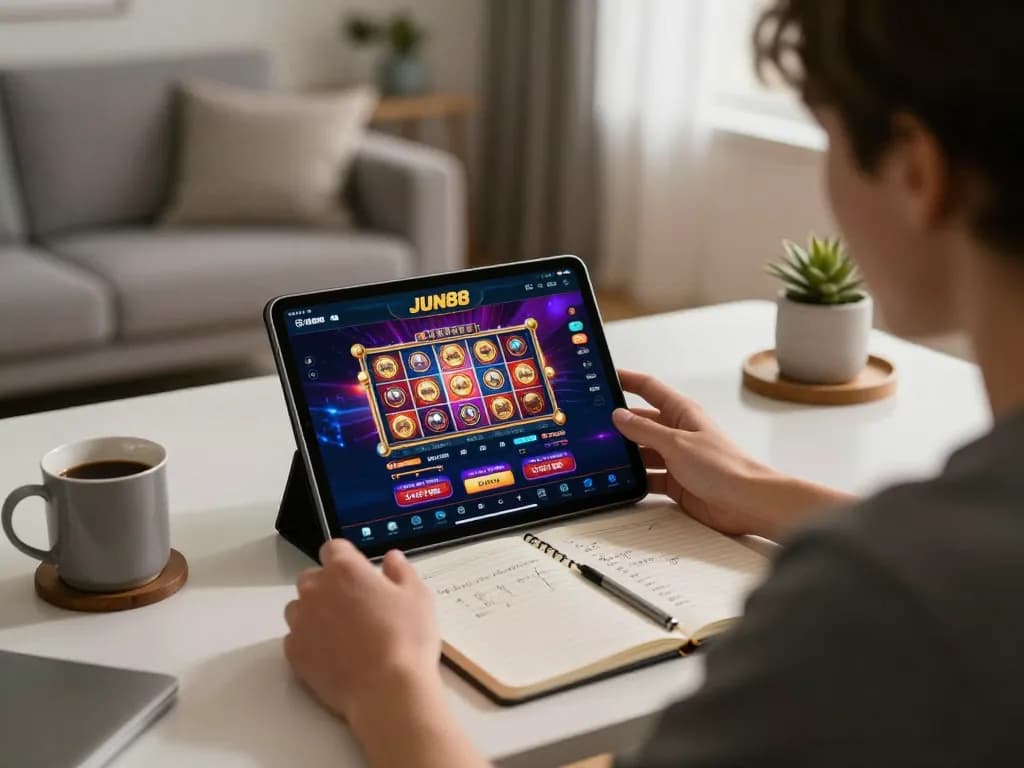 Engaging gameplay on the JUN88 casino app showing vibrant slot machines and strategic betting