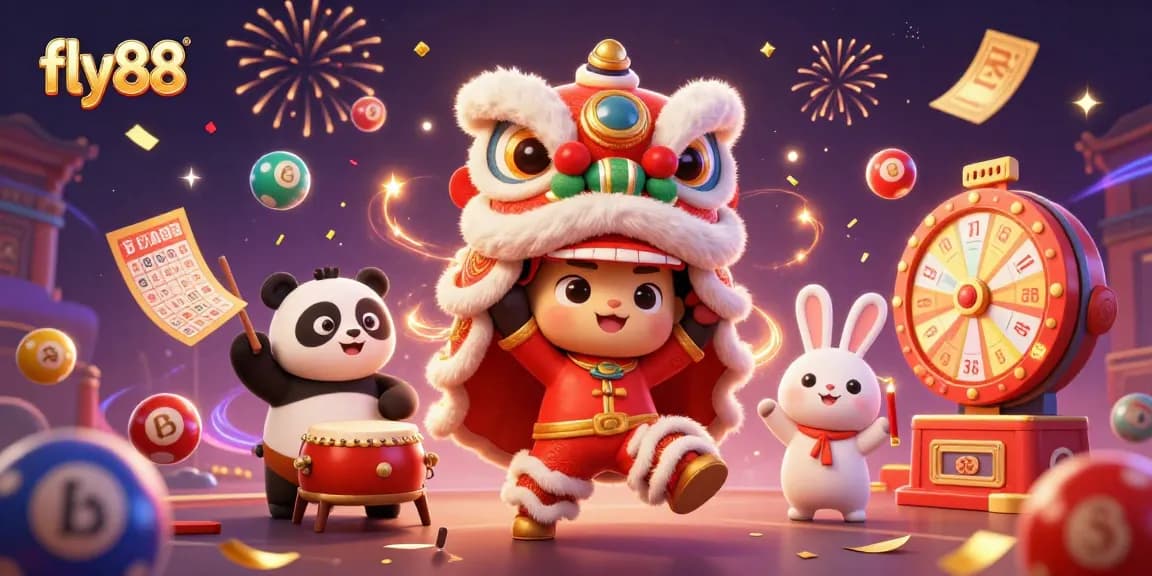 Join the excitement of fly88 with this vibrant casino scene featuring thrilling games and festive characters.