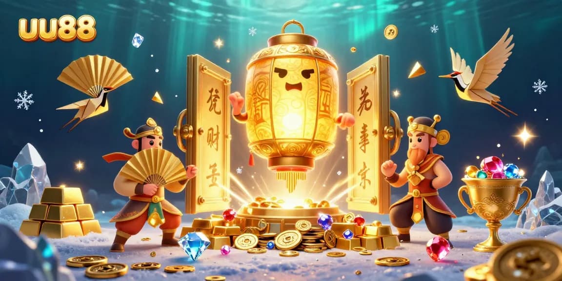 Experience the vibrant world of uu88 with animated casino elements, golden treasures, and lively characters.