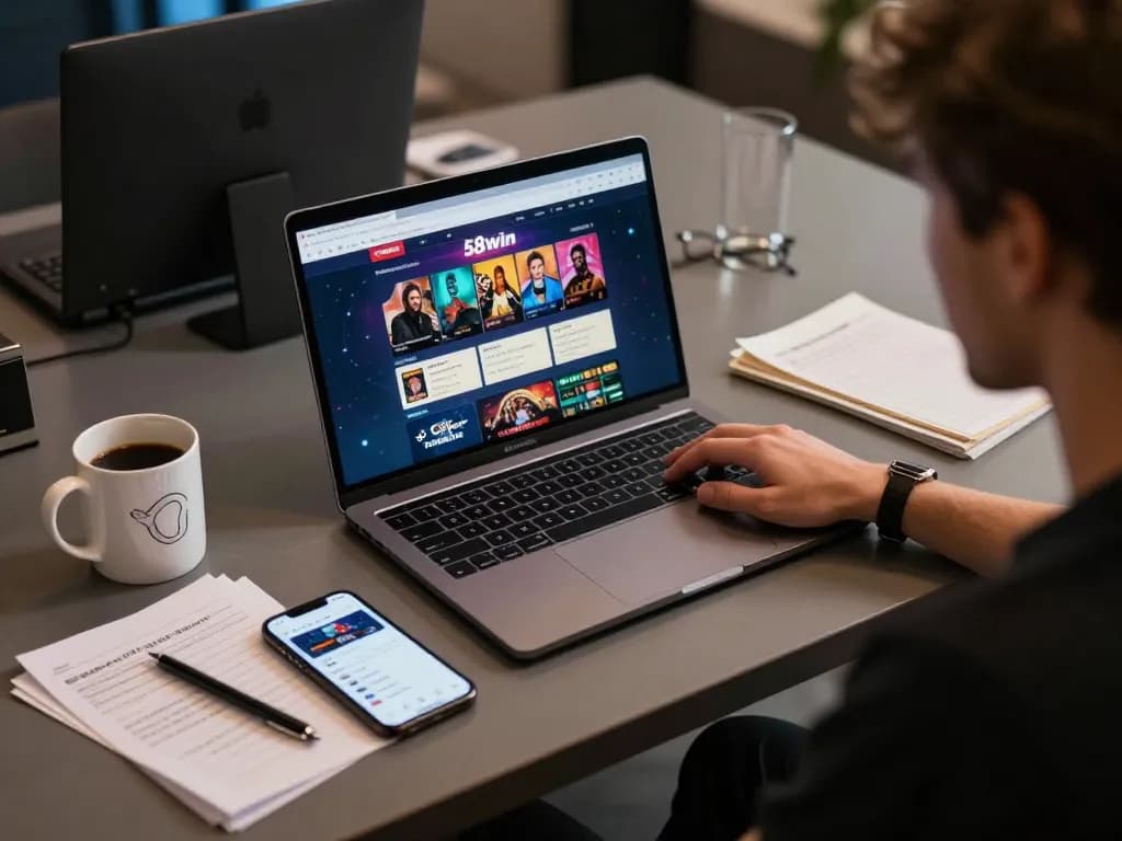 Engaging in strategic gameplay on the 58win online casino platform, showcasing a cozy gaming setup.