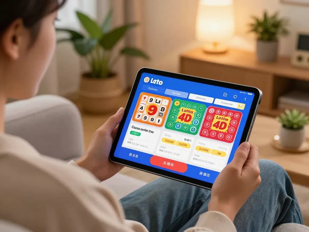 Check live lottery results on https://9lotto4d.app/ via tablet in a cozy home setup.