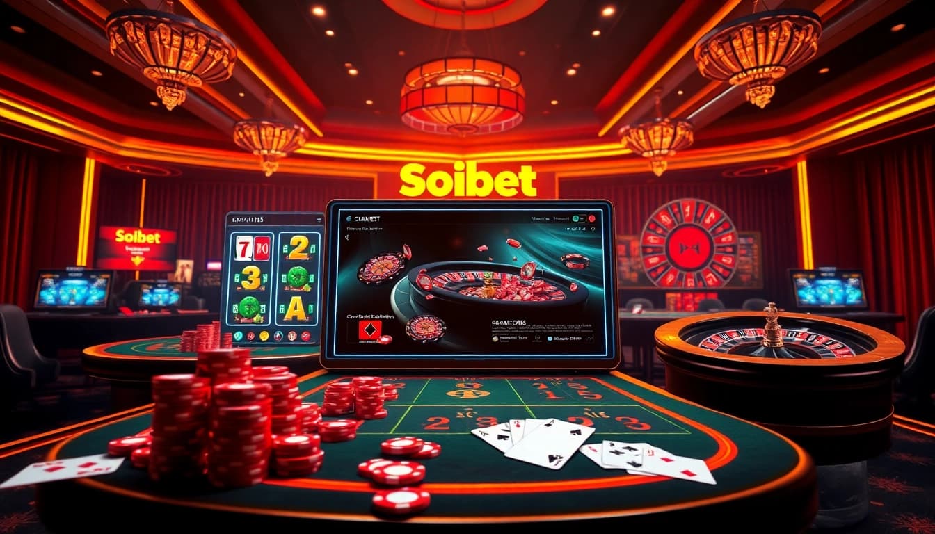 Soibet gaming interface showcasing thrilling slots and poker excitement.