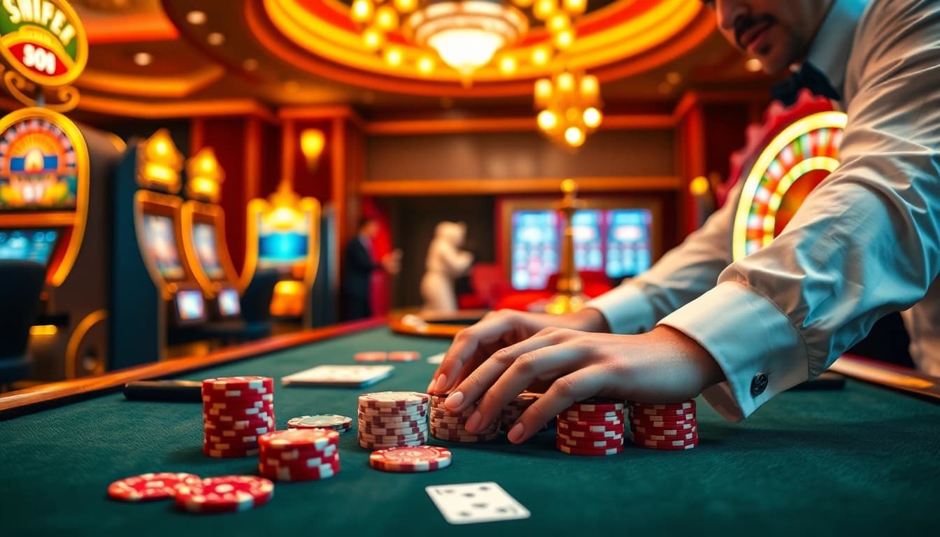 Experience the excitement of gambling at 8XX with vibrant chips and casino tables.