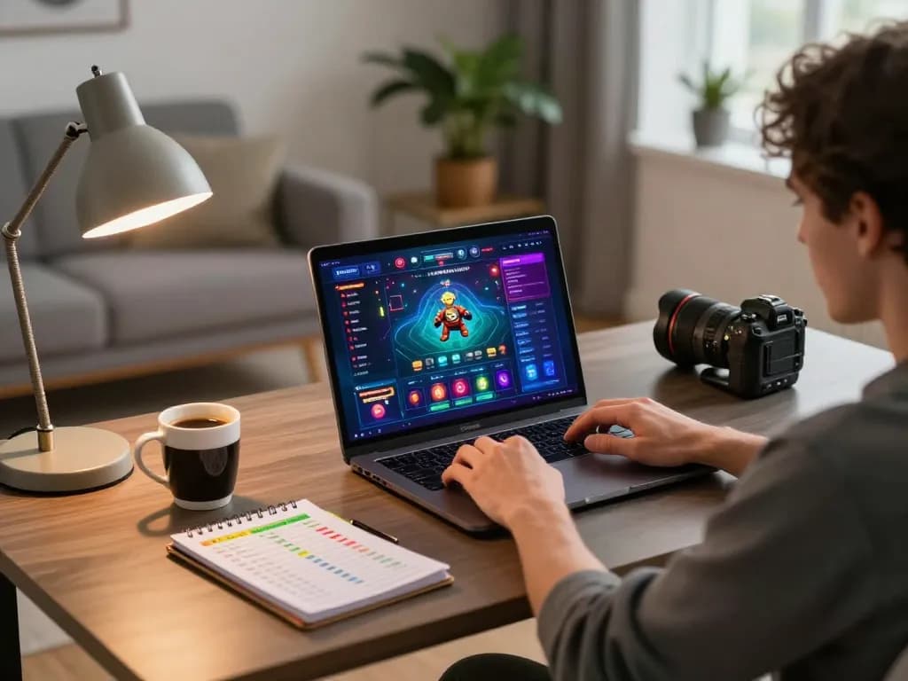 Engaging online casino session at home featuring nhacaiuytinn strategies on laptop screen, promoting responsible gambling.