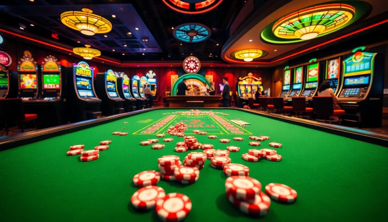 Exciting casino atmosphere at Haywin with players enjoying Tài Xỉu and vibrant slot machines.