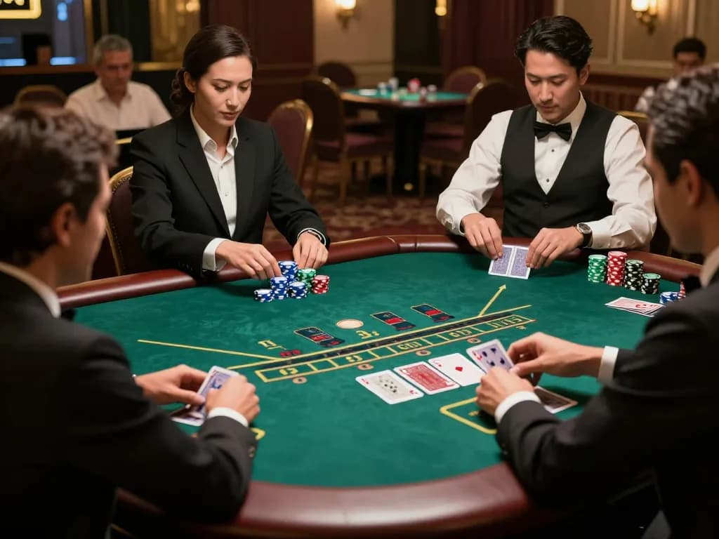 Players engaging in a thrilling baccarat game at sc88 casino, showcasing strategic betting and elite dealer actions.