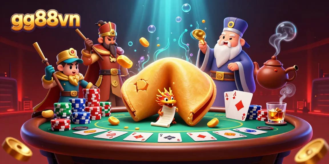 Experience the excitement of gambling at gg88vn with a vibrant 3D fortune cookie scene.