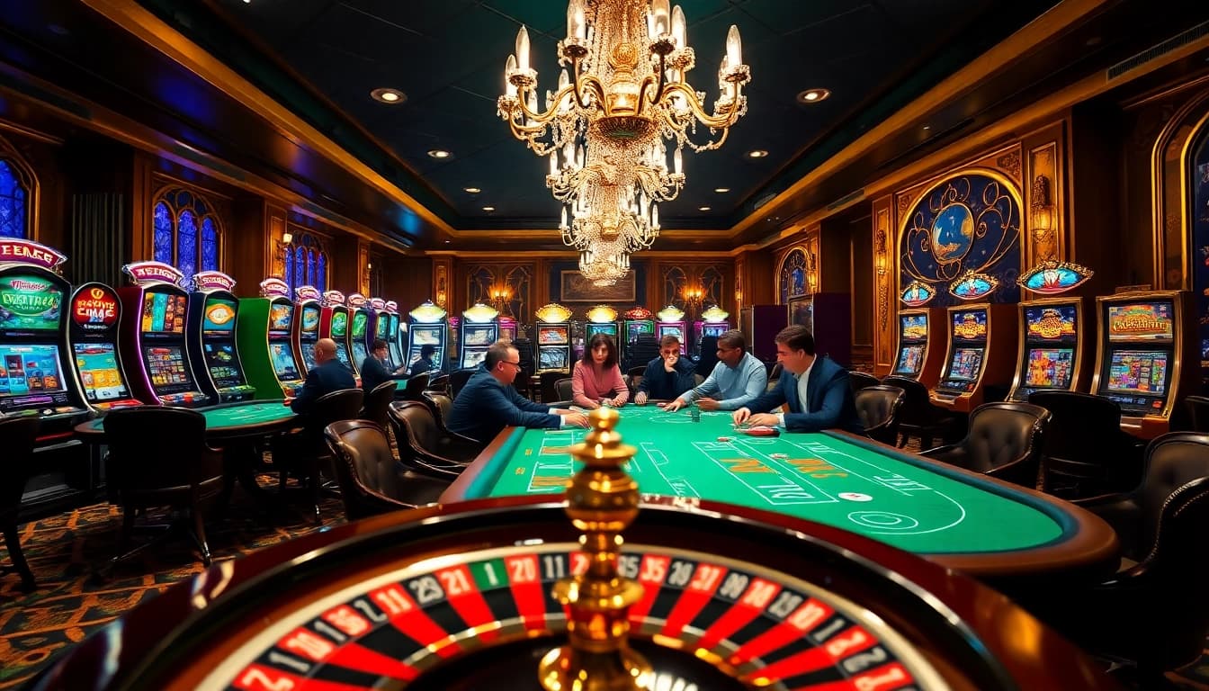 Exciting casino scene with high-stakes poker at https://32wingroup.com/ depicting luxury and thrill.