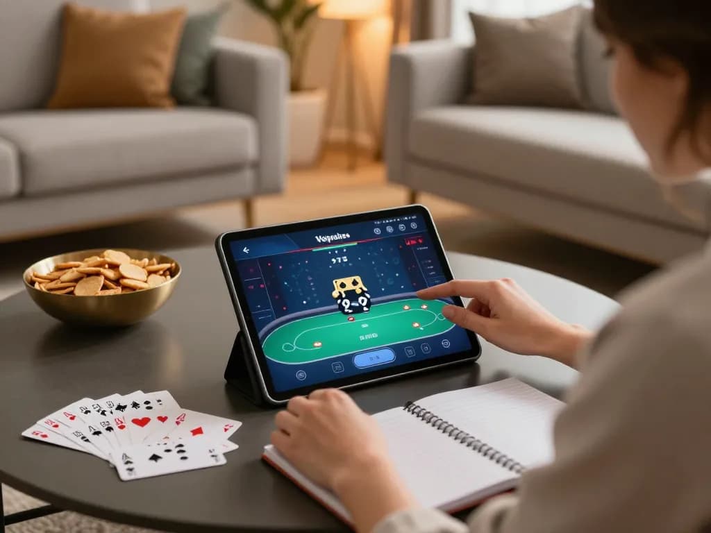Engaging in a poker game on a tablet, showcasing the lc88 club gaming experience and strategic betting.