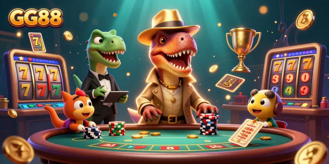 Experience the thrilling jackpots at GG88 with cartoon characters in a lively casino scene.