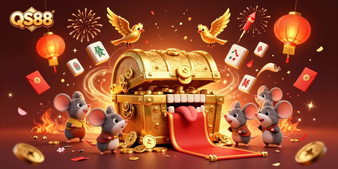 Experience the excitement of QS88 with treasure-filled adventures and animated casino elements.