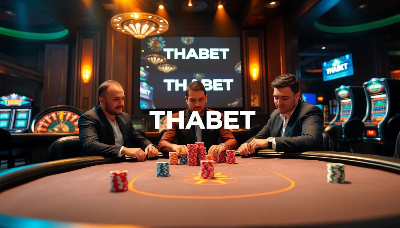 Experience the excitement of gambling at THABET with vibrant poker tables and colorful chips.